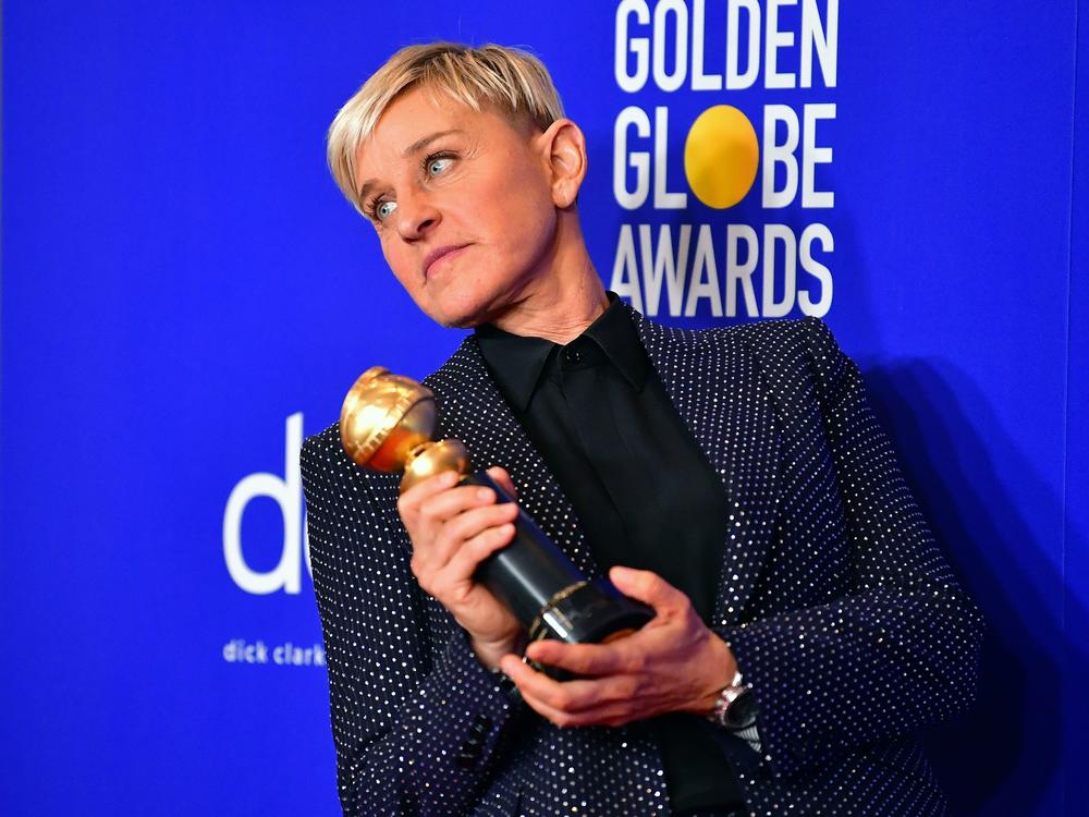 Ellen DeGeneres, posing at the Golden Globe Awards in January.