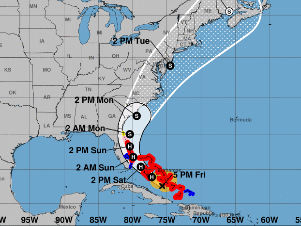 Hurricane Isaias will maintain its hurricane status for several days as it passes along Florida's central Atlantic coast, the National Hurricane Center says. The storm's forecast cone predicts it will hug the Southeastern U.S. coastline.
