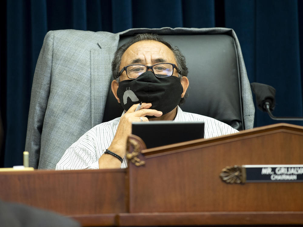 U.S. House Natural Resources Committee Chairman Raul Grijalva of Arizona presides over a hearing examining Park Police response to Lafayette Square protests on June 29 in Washington, D.C. Grijalva tested positive for COVID-19 on Friday.