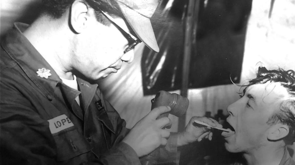 Dr. López (left) enlisted in the Arizona Army National Guard as a medical officer. He retired in 1977 as a Lt. Col., and continued to practice medicine until he was 89.