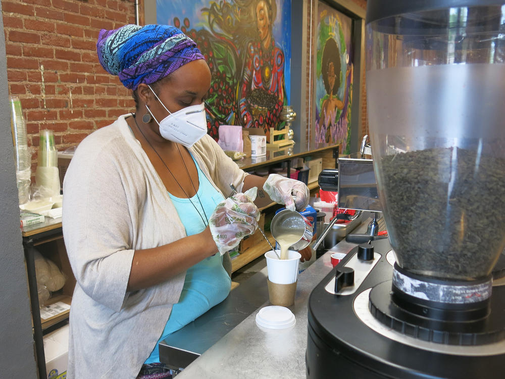 Nika Cotton recently opened  Soulcentricitea in Kansas City, Mo. When public schools shut down in the spring, Cotton had no one to watch her young children who are 8 and 10. So she quit her job in social work — and lost her health insurance — in order to start her own business.
