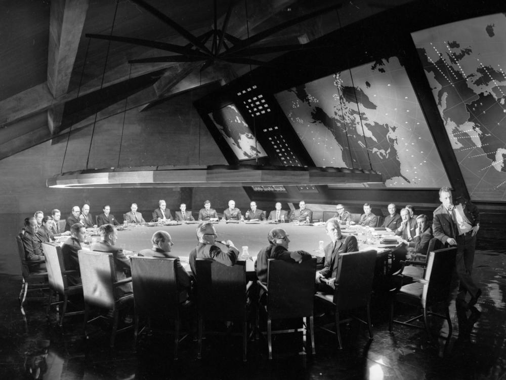 Since Aug. 6, 1945, artists of every stripe have had to reckon with a world forever altered by nuclear weapons — Hollywood included. Above, Stanley Kubrick's 1964 film, <em>Dr. Strangelove or: How I Learned to Stop Worrying and Love the Bomb</em>.