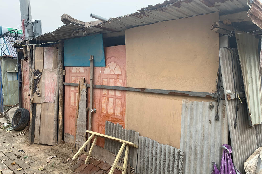 One of the tin shacks that Red Boat Villagers now live in after their houses were bulldozed.