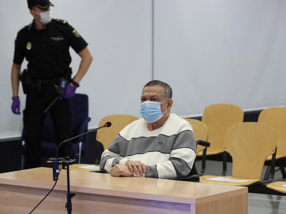 Former Salvadoran official Inocente Orlando Montano attends a trial in Madrid on June 8 for his alleged role in the killing of five Spanish priests in El Salvador in 1989.
