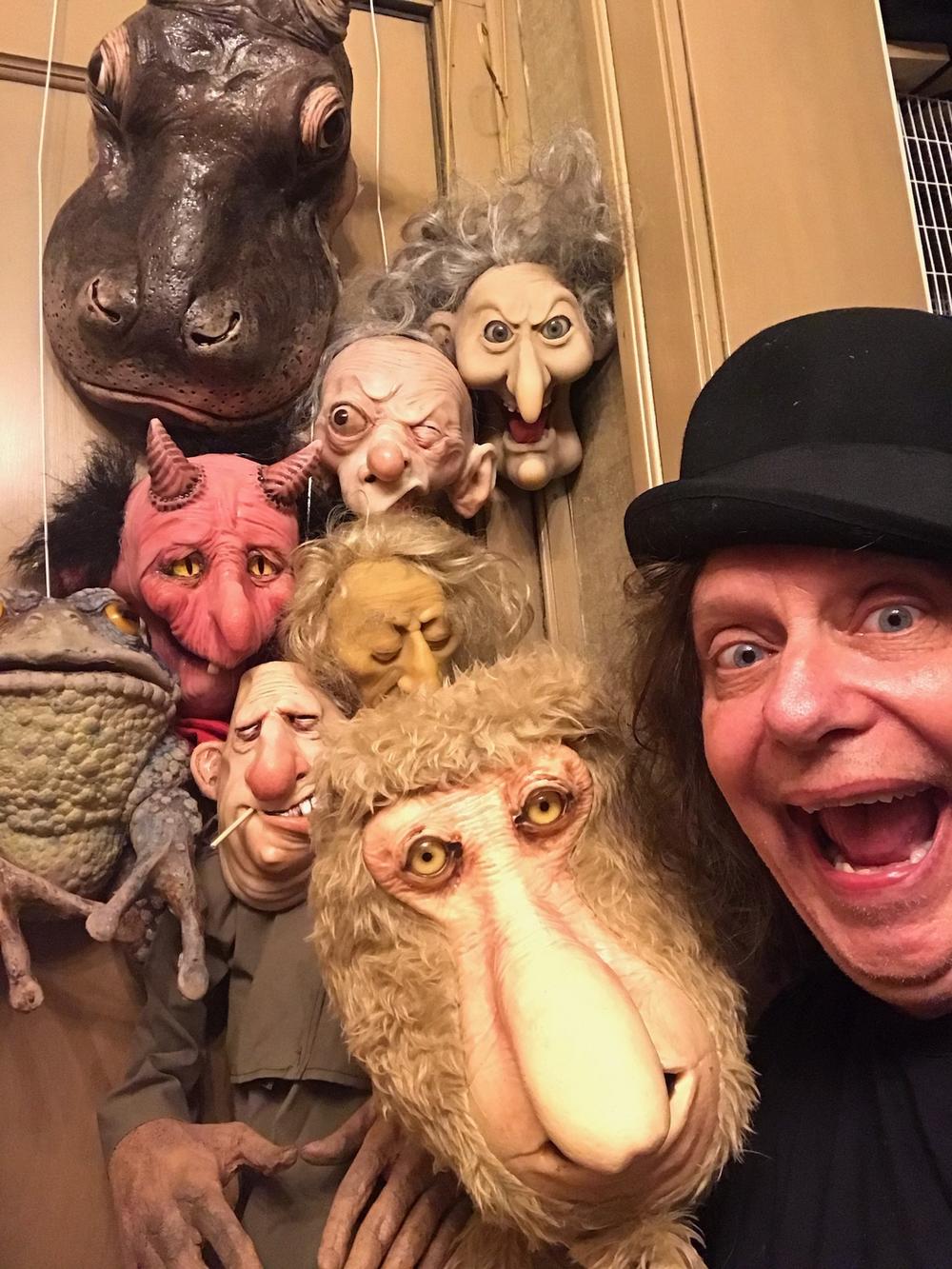 Matthew Owens, founder of the Lockdown Puppet Theater, with his puppets.