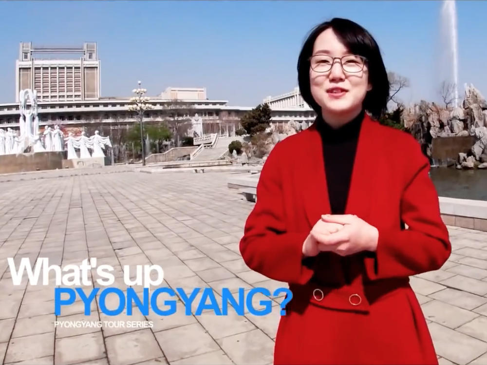 A woman named Un A leads viewers on a tour of the North Korean capital, Pyongyang, in a recent YouTube video. 