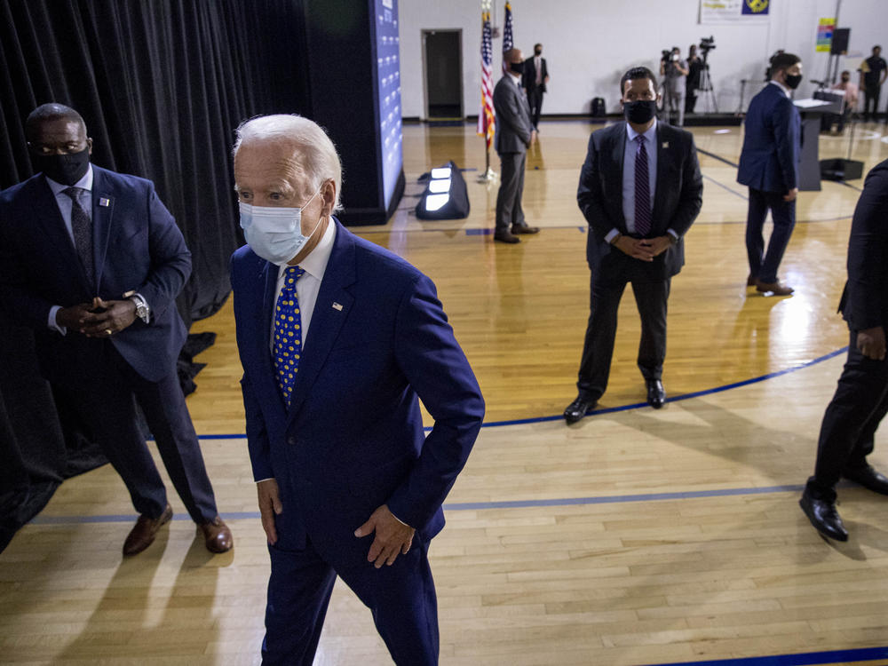 Former Vice President Joe Biden leaves a campaign event last month in Wilmington, Del. If Biden wins the election, he may face political pressure over what to do about President Trump.