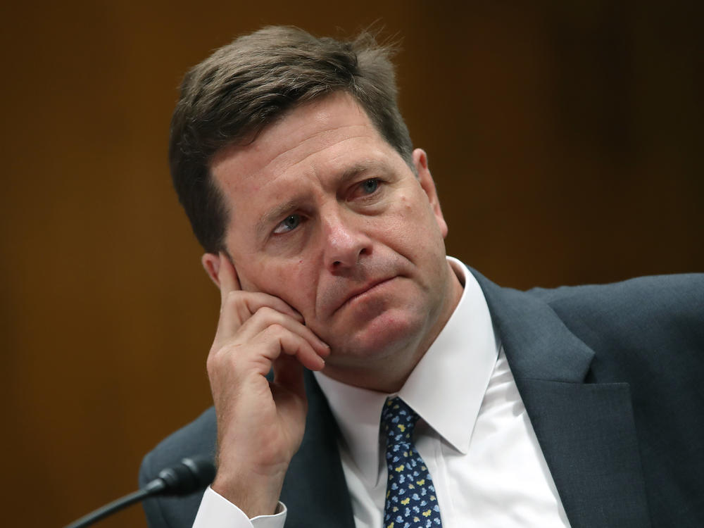 Jay Clayton, chairman of the Securities and Exchange Commission, testifies during a hearing on Capitol Hill in May 2019. At his 2017 confirmation hearing, Clayton pledged 