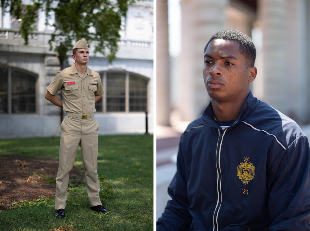 Rising senior Corwin Stites (left) is a plebe summer detailer at the Naval Academy. He returned to campus in early July. Rising senior Cameron Kinley (right) is class president and a member of the Navy football team.