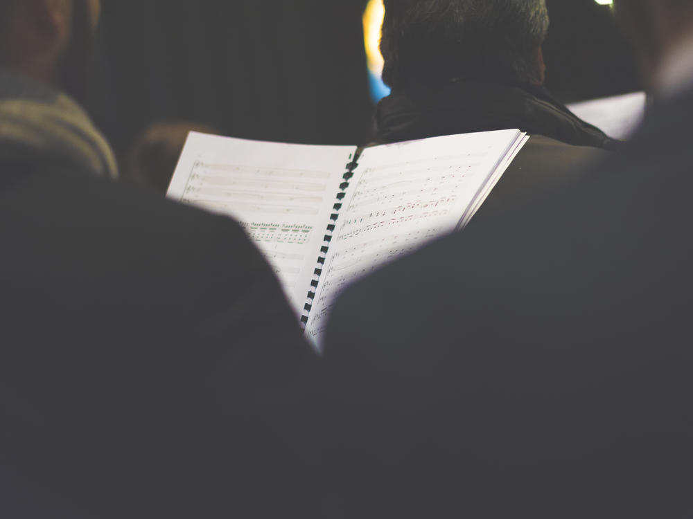 Classical music concert with a sheet music in the foreground