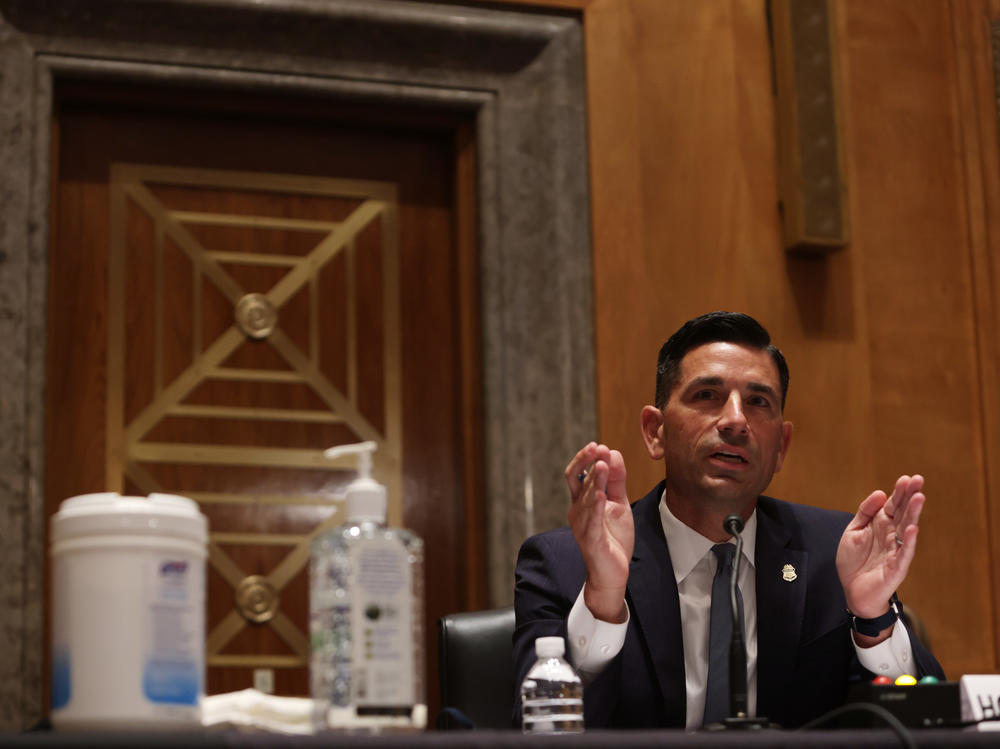 Acting Homeland Security Secretary Chad Wolf testifies last week during a hearing before the Senate Homeland Security and Governmental Affairs Committee.