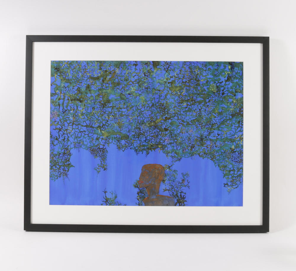 Bourdain had also collected a few watercolors by American artist John Lurie, like this one, called "The Sky is Falling, I am Learning to Live with It." 