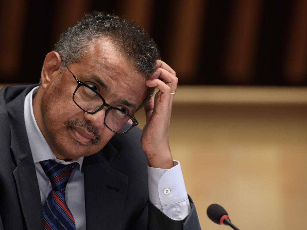 World Health Organization Director-General Tedros Adhanom Ghebreyesus at a news conference last month in Geneva. He is urging countries to join a pact aimed at ensuring access to drugs to prevent COVID-19.