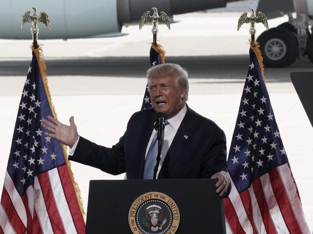 President Trump addresses a campaign rally Tuesday at Yuma International Airport in Arizona.