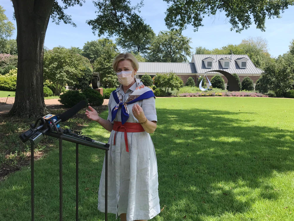 Dr. Deborah Birx speaks to reporters this week outside the Arkansas Governor's Mansion in Little Rock. Birx indicated that data on U.S. COVID-19 hospitalizations will move back to the CDC under a 