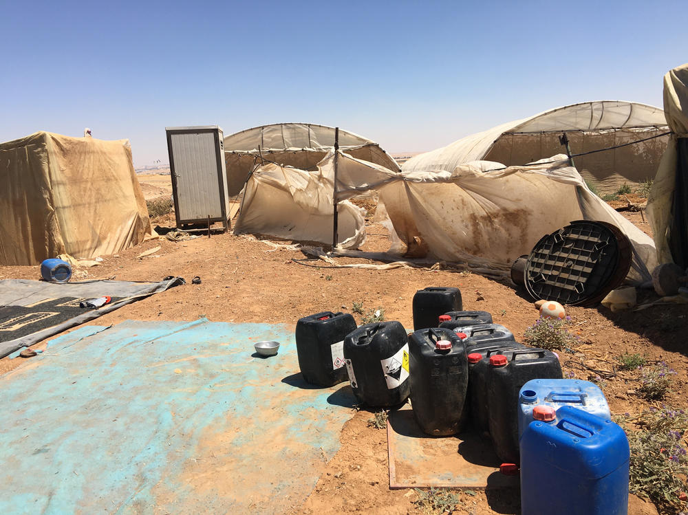 The Salehs' home near the fields where they pick vegetables. They moved here with other relatives after the tent fire that killed four of their children in June at another encampment a few miles away, on the outskirts of Amman.