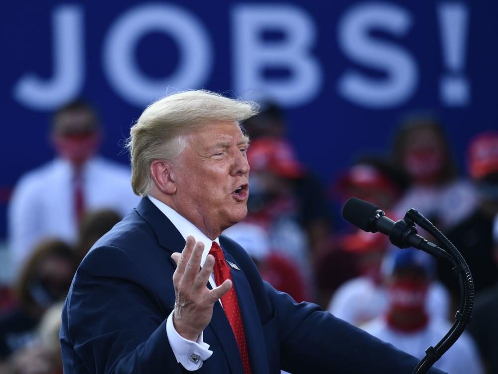 President Trump delivers remarks on the economy in Oshkosh, Wis., on Aug. 17.