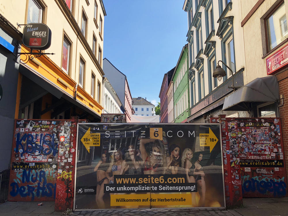 The entrance to Herbertstrasse, the heart of the red-light district in Hamburg, Germany. Prostitution is legal in Germany, but the coronavirus pandemic prompted lawmakers to ban sex work in March.