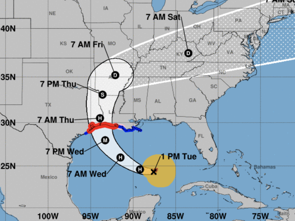 Hurricane Laura is predicted to make landfall near the Texas-Louisiana border — but forecasters say its rainfall and storm surge will likely affect a very large area.