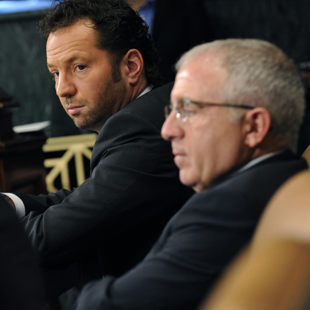 Live Nation CEO Michael Rapino, left, and Irving Azoff, then-CEO of Ticketmaster, photographed on Feb. 24, 2009. The pair were testifying during a congressional hearing on the merger between Live Nation and Ticketmaster.