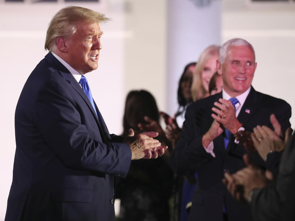 President Trump arrives at the Rose Garden of the White House during the Republican National Convention on Tuesday.