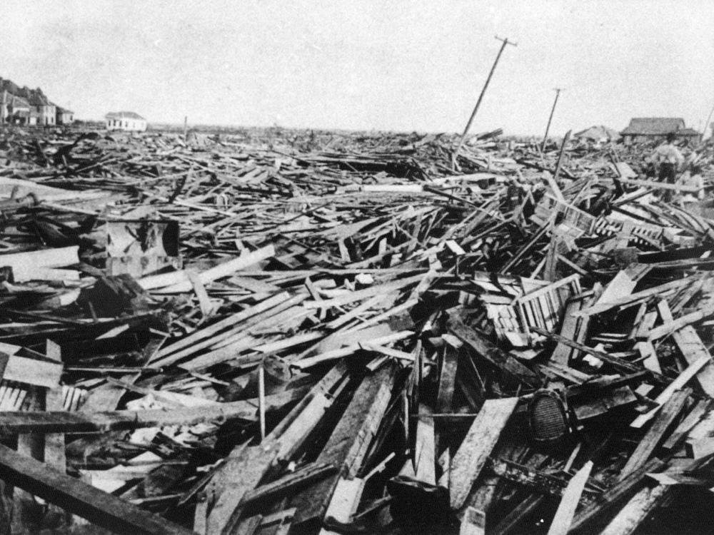 A large part of the city of Galveston, Texas, was reduced to rubble, as shown in this September 1900 photo, after being hit by a surprise hurricane Sept. 8, 1900.