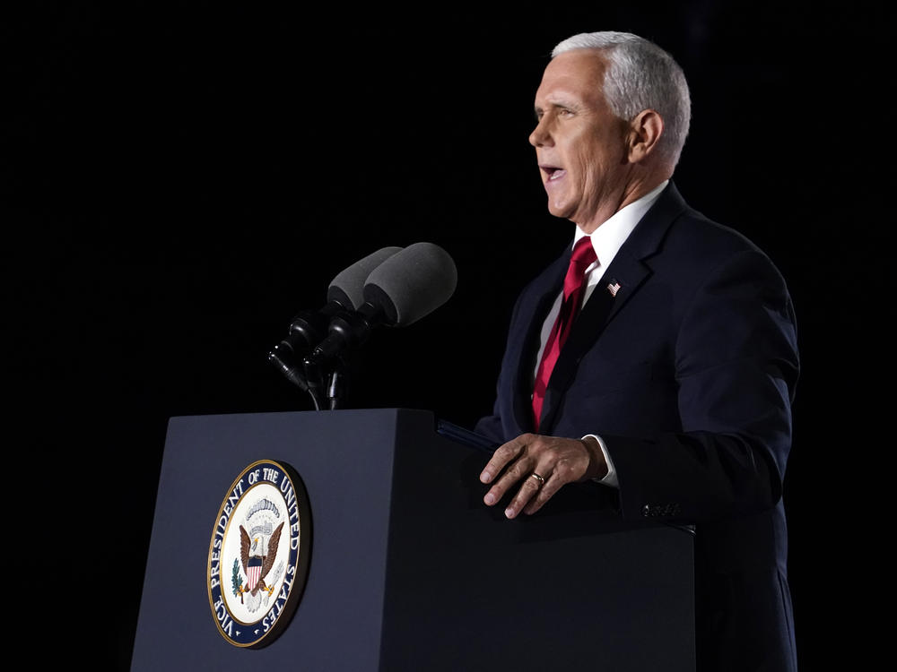 Vice President Pence speaks on the third day of the Republican National Convention at Fort McHenry National Monument and Historic Shrine in Baltimore.