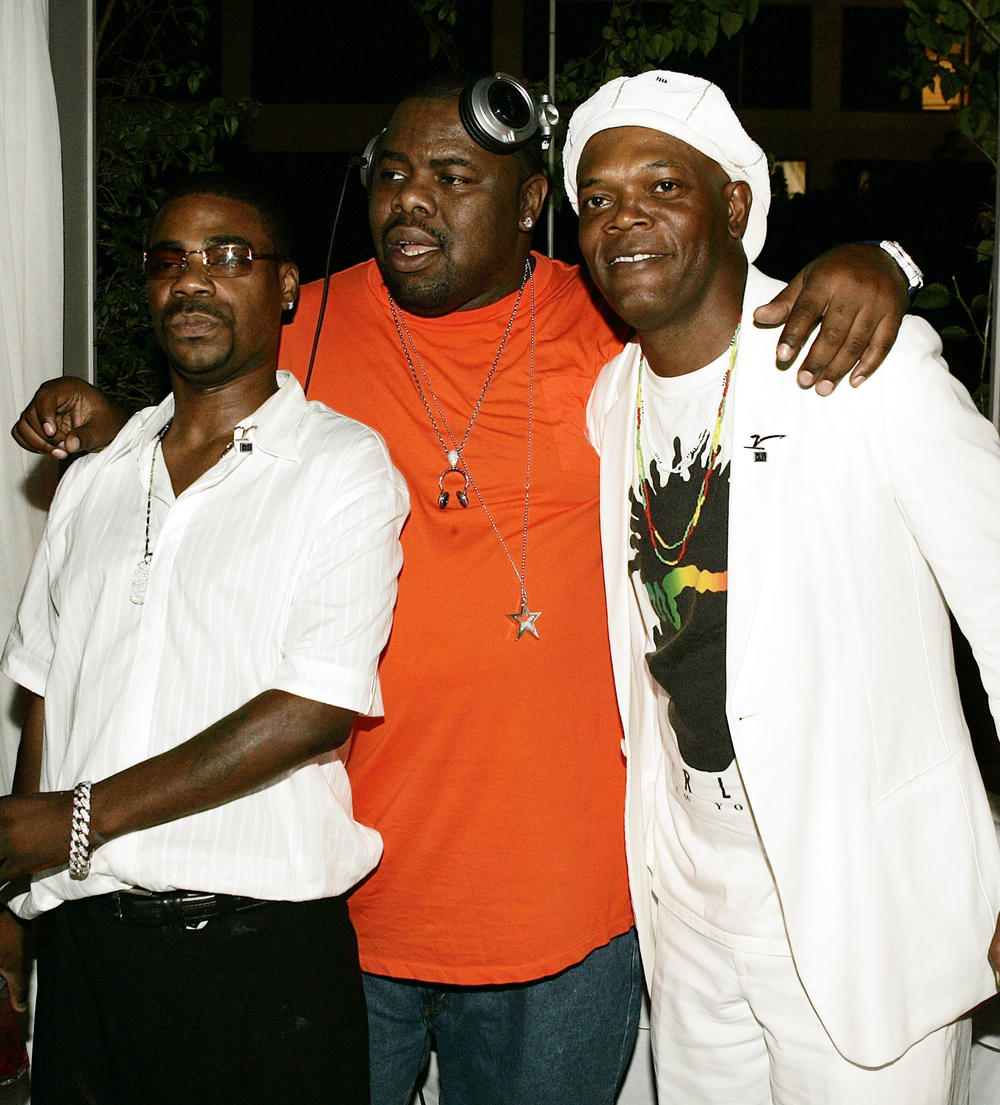 From left: Comedian and actor Tracy Morgan, Biz Markie and actor Samuel L. Jackson, photographed on July 14, 2004 in Los Angeles.