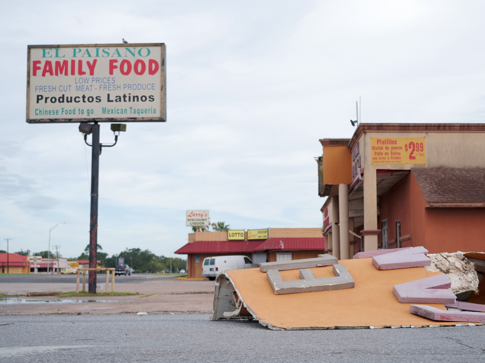 A store in Port Arthur, Texas, suffers wind damage in the aftermath of Hurricane Laura. Though there was some damage, many Jefferson County residents say they were lucky the storm did not do more.