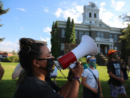 Josie Stanfield leads a Black Lives Matter demonstration in Prineville, Ore.