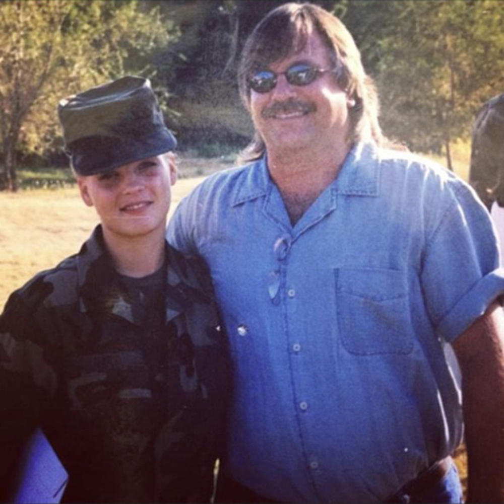 Angela Hart served eight years in the U.S. Army Reserve, including more than one year on active duty in Iraq. She is shown here with her father, Alan Hart, in Fort Sill, Okla., the day she graduated from basic training in 2000.