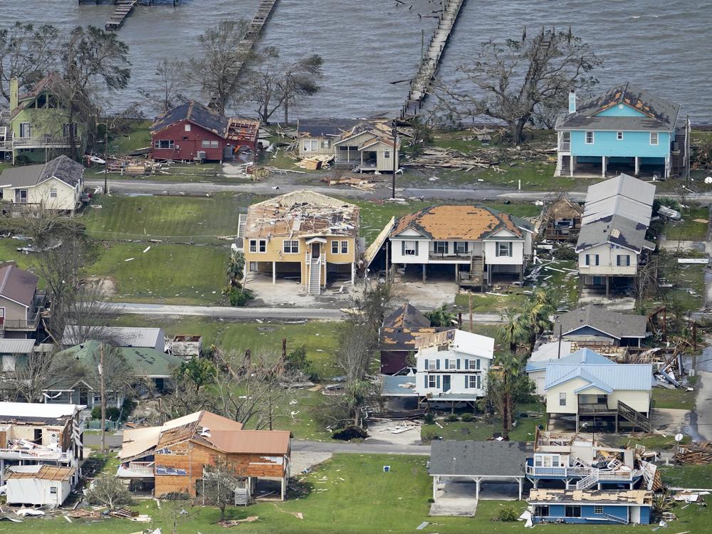 Buildings and homes were damaged after Hurricane Laura made landfall near Lake Charles, La., on Thursday.