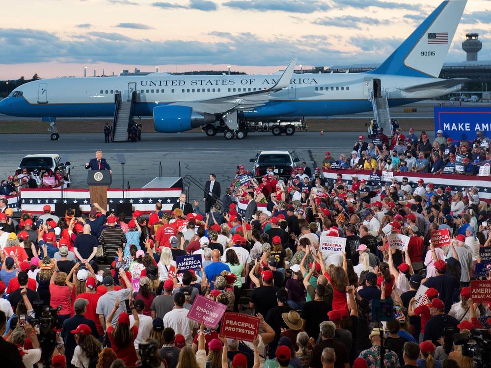 President Trump addresses supporters during a campaign rally at Manchester, N.H. during the ongoing pandemic.