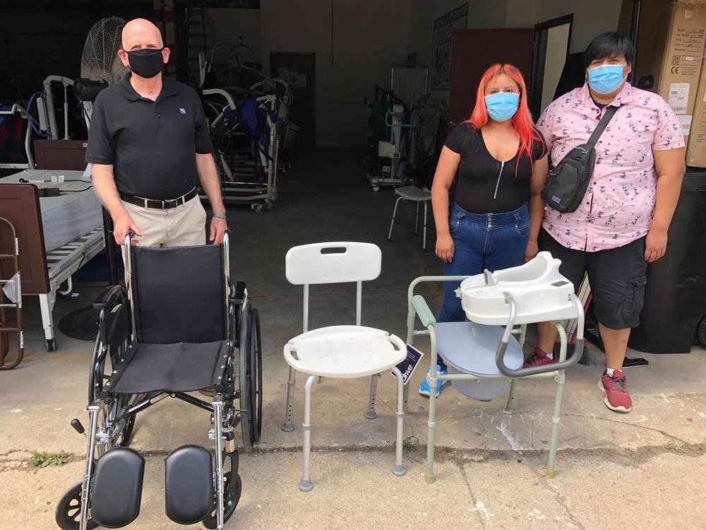 Alondra and her brother pick up medical equipment donated by Devices 4 the Disabled for their father's return home from the hospital.