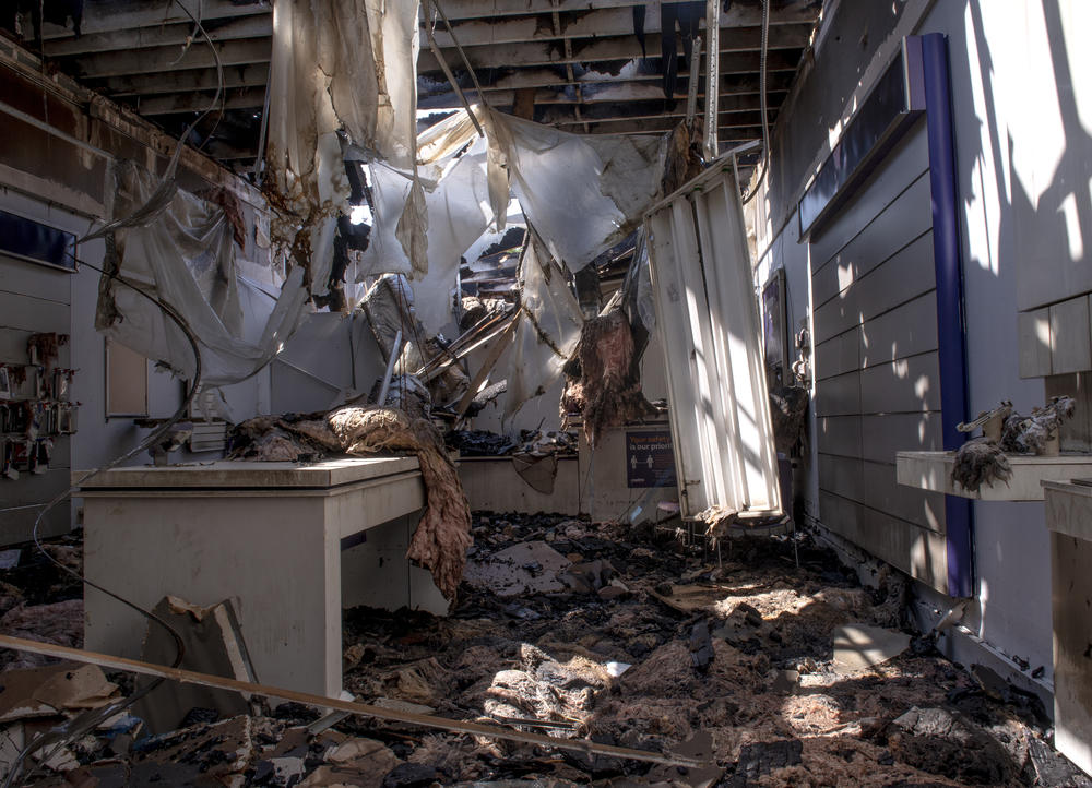 A view inside a destroyed business in the Uptown neighborhood of Kenosha, WI.
