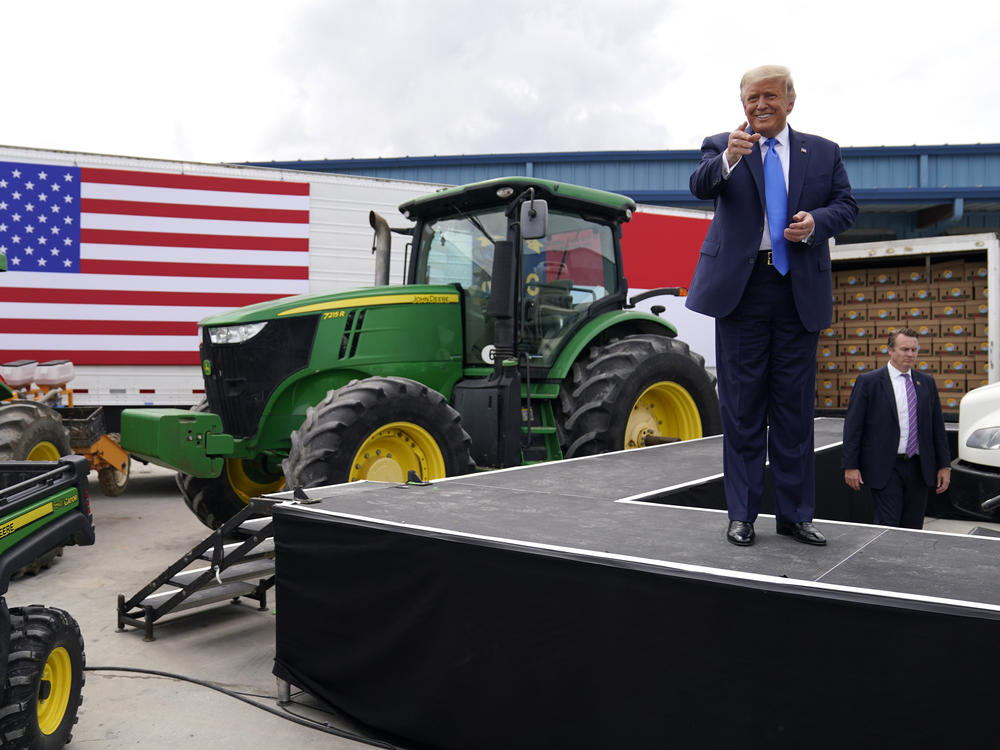 President Trump delivers remarks last week on the Farmers to Families Food Box program at Flavor 1st Growers and Packers in Mills River, N.C.