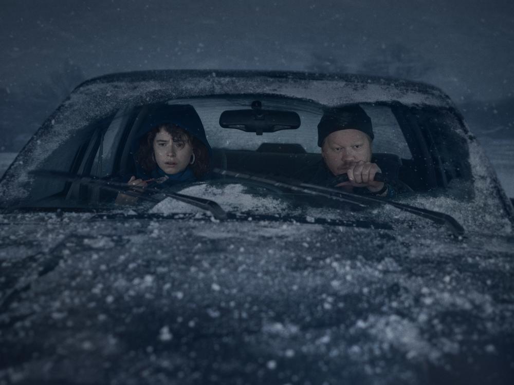 Snow Way Out: A couple (Jessie Buckley and Jesse Plemons) takes a long road trip during a snowstorm in <em>I'm Thinking of Ending Things</em> on Netflix.