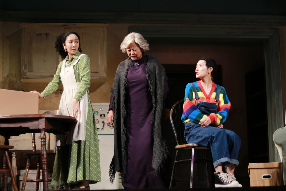 Xu Jingyao as Ruth (from left) Wang Qianhua as Lena and Xu Cenzi as Beneatha in <em>A Raisin in the Sun</em>.