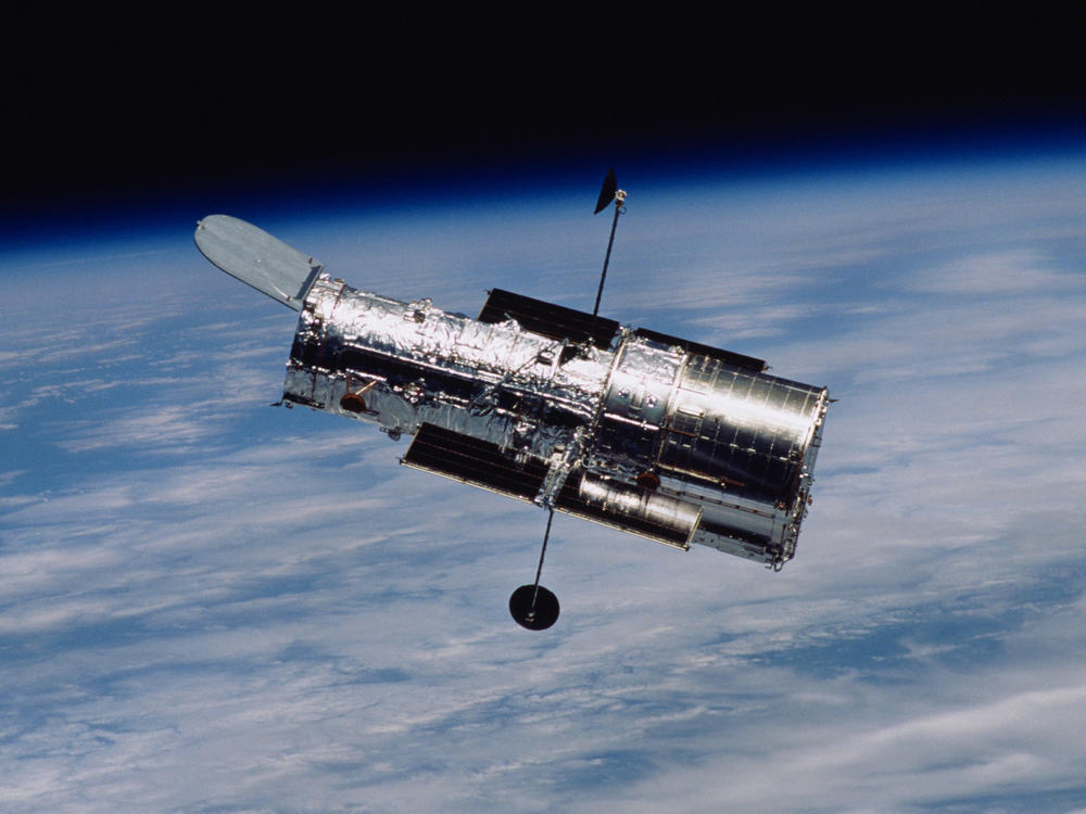 The Hubble Space Telescope floats in space after its release from the space shuttle's robotic arm following a servicing mission in March 2002.