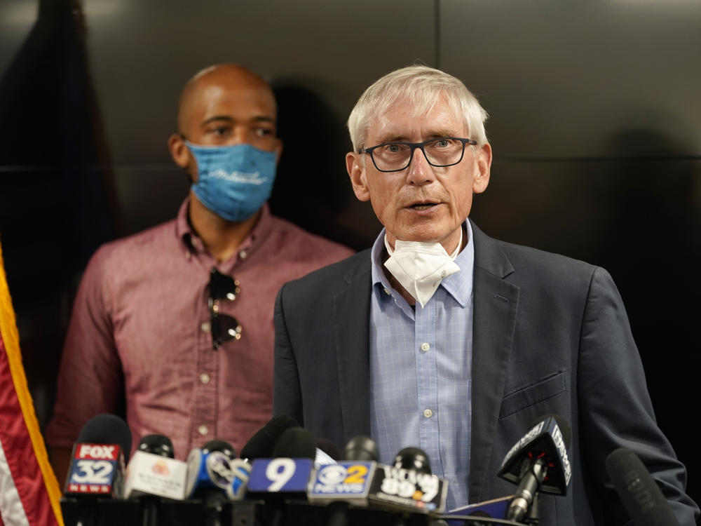 Wisconsin Gov. Tony Evers speaks during a news conference on Aug. 27, 2020, in Kenosha, Wis.