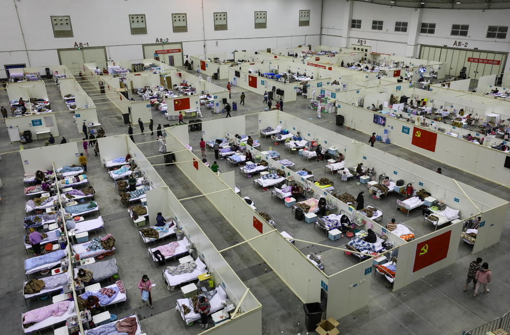 A temporary hospital set up in an exhibition center in Wuhan, China, on Feb. 18. The hospital, one of the dozen of its kind in Wuhan, hosts COVID-19 patients with mild symptoms.