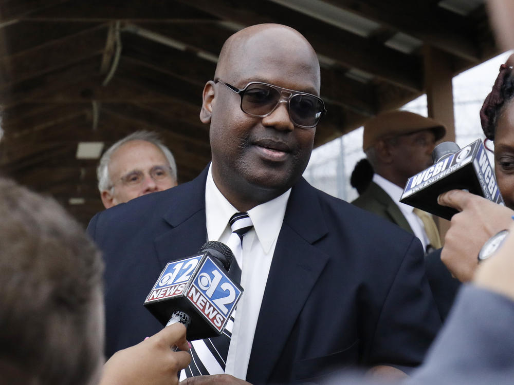 After six trials and 23 years behind bars, charges are being dropped against Curtis Flowers (pictured here in Dec. 2019) over a 1996 quadruple killing in Mississippi. The U.S. Supreme Court struck down a conviction last summer, citing among other things, the deliberate elimination of Black jurors from Flowers' trials.