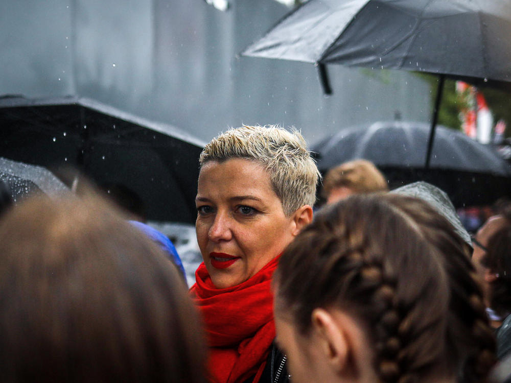 Belarusian opposition politician Maria Kolesnikova attends a rally Sunday in Minsk, Belarus, to protest the disputed results of her country's Aug. 9 presidential election.