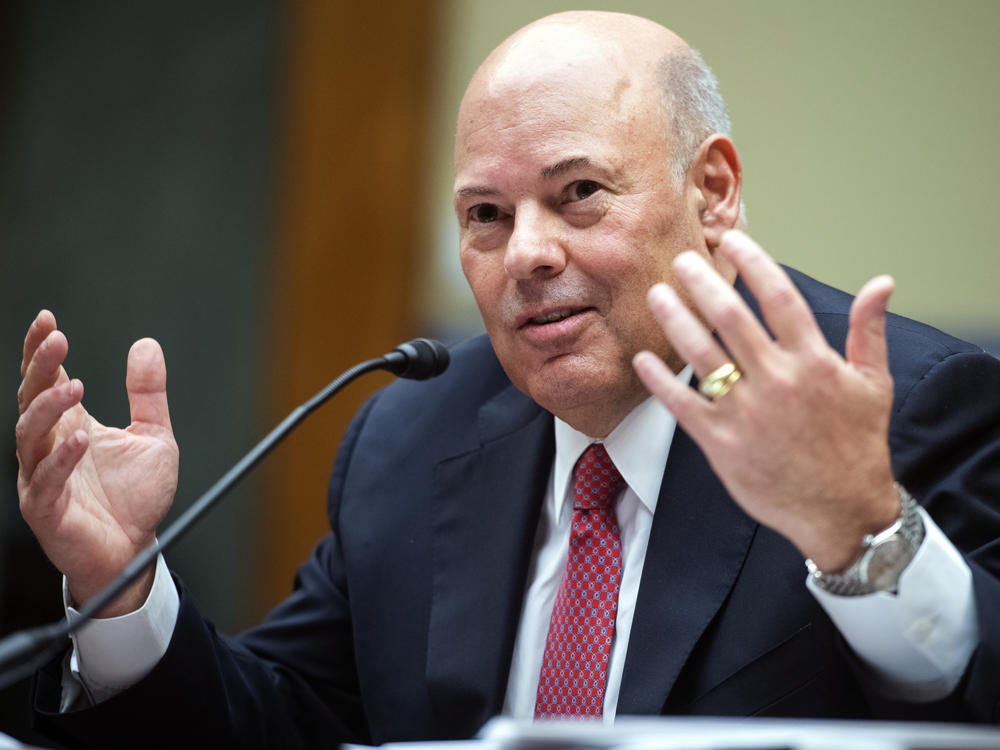 Postmaster General Louis DeJoy, shown last month during a House Oversight and Reform Committee hearing, is now under investigation by that committee.