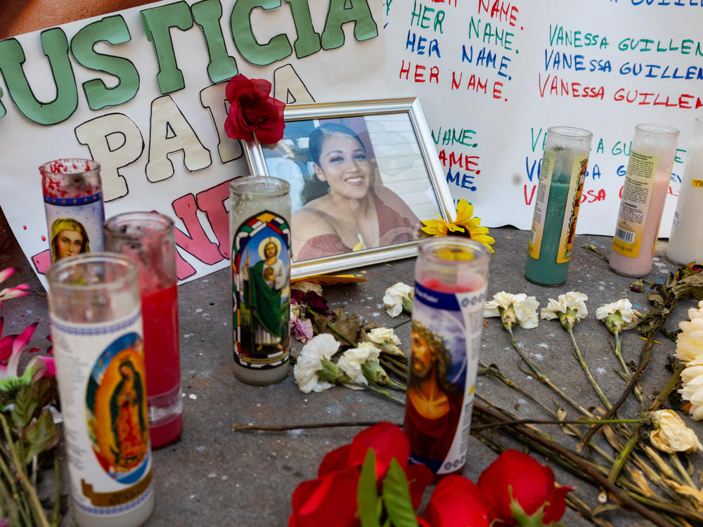 A picture of Army Spc. Vanessa Guillen is seen in Washington, D.C., in July. Congress is launching an investigation into her killing and other deaths at Fort Hood.