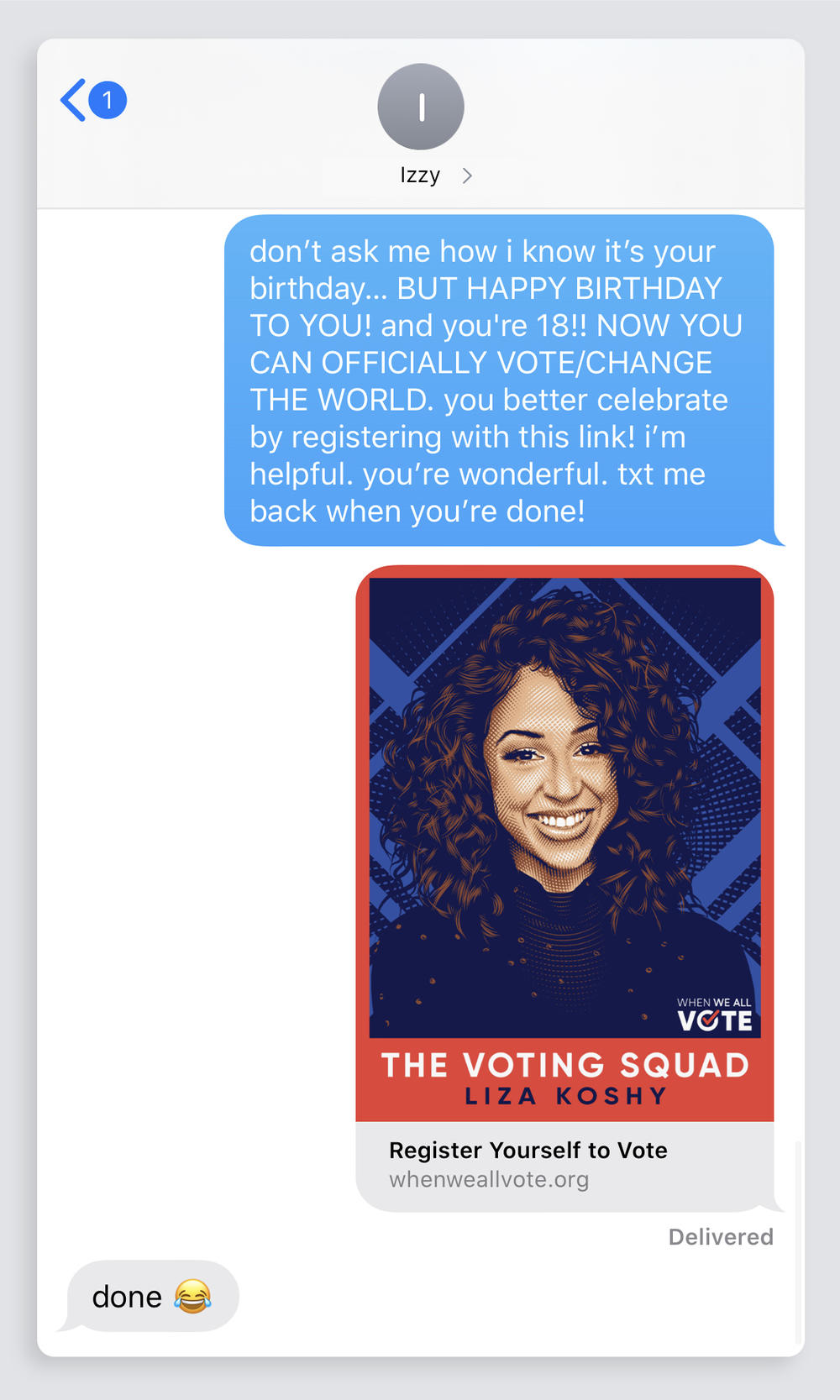 As an outreach effort, When We All Vote teamed up with a text messaging platform to remind young voters to register.
