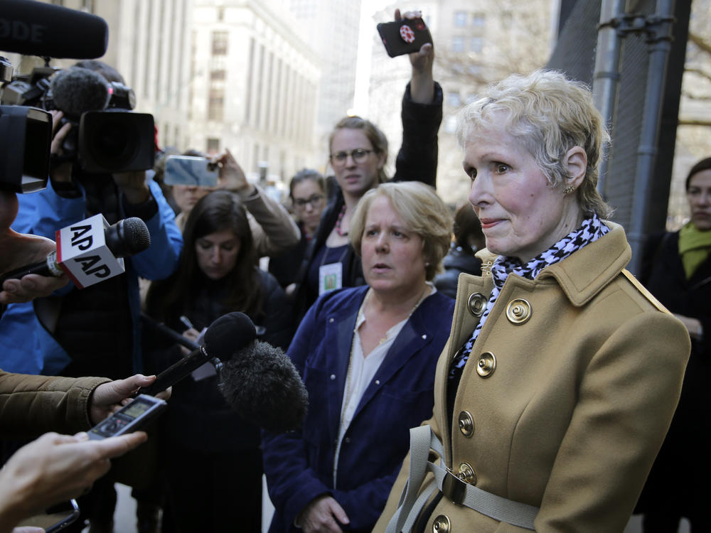 On Twitter, E. Jean Carroll (right) slammed the Department of Justice's attempt to take over her defamation suit against President Trump, telling him to 