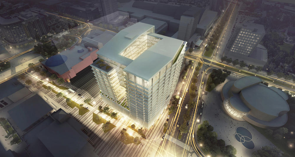 This office tower design for a building in San Jose, Calif., incorporates a large central light well to maximize the amount of natural light that will reach each floor.