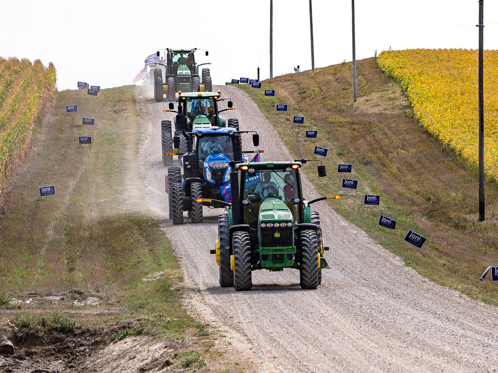 Sen. Joni Ernst attends a Trump Tractor Parade and Picnic Rally in Crawford County, Iowa on Sept. 6.