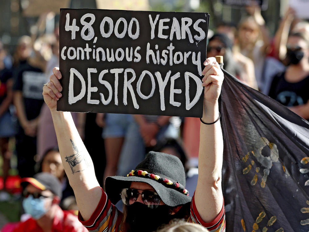 Protesters rallied outside the Rio Tinto office in June in Perth, Australia, after the destruction of Indigenous heritage sites the month before.